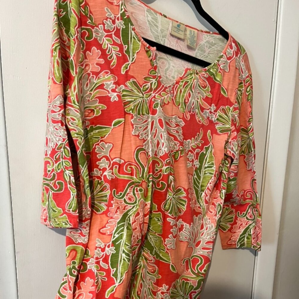 CARIBBEAN JOE Multi Color 3/4 sleeve Tropical Dress SZ M